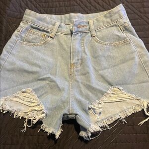 Light Blue Distressed Denim Shorts
